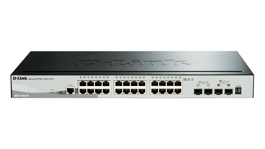 D-LINK Switch DGS-1510-28P, 24-Port 10/100/1000 Mbps POE, 4-port SFP